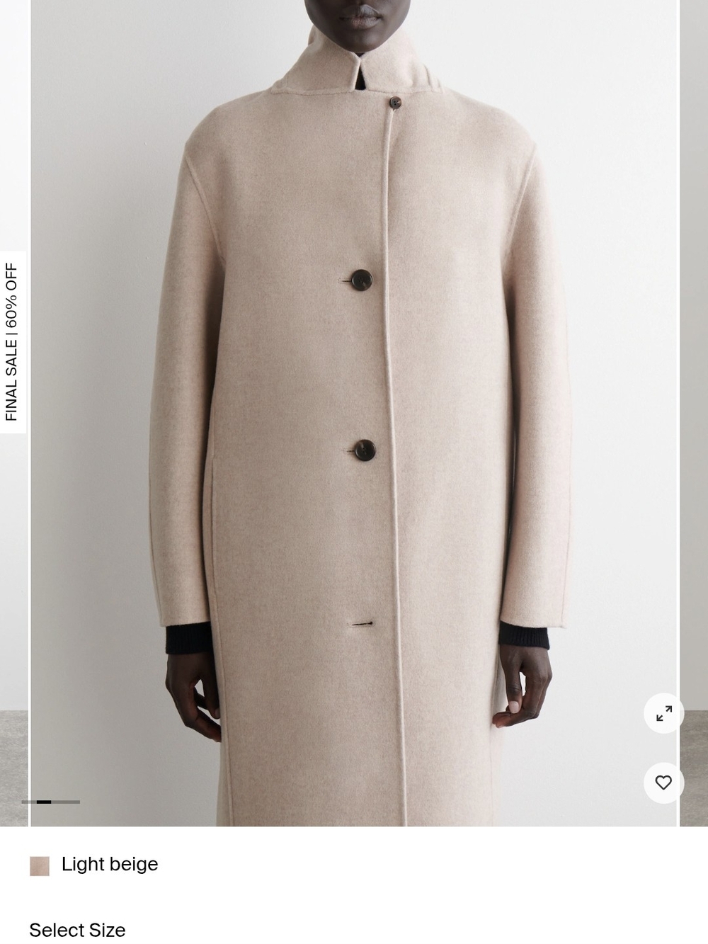 NWT Cos Double Faced Light Beige Long Wool Coat